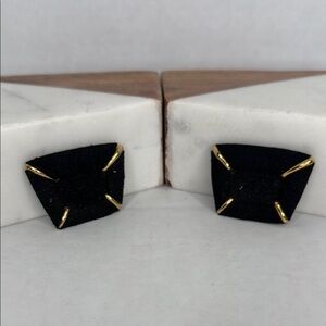 Vintage Estate Geometric Black Suede & Gold Shoe Clips Lot M18
